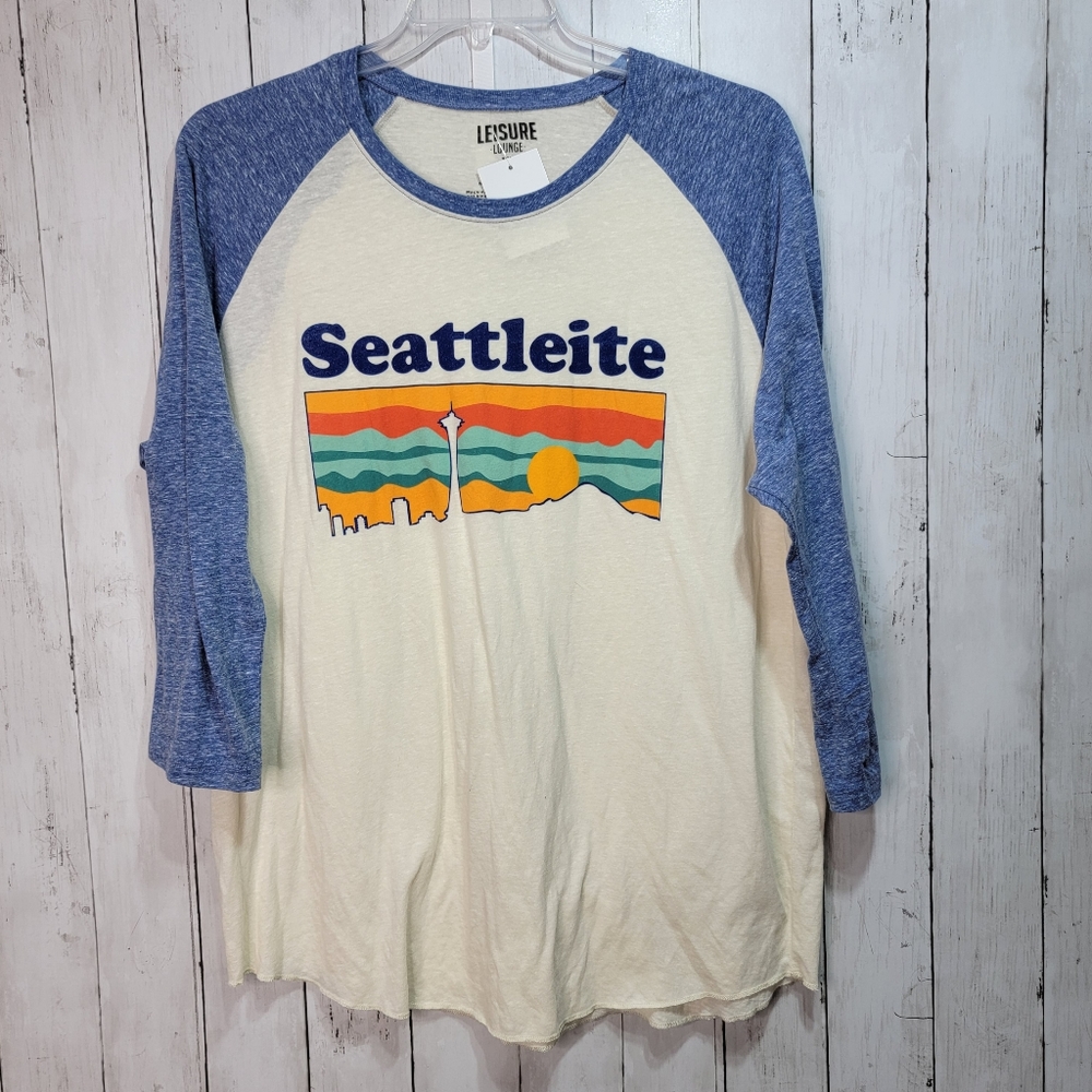 NWT Leisure Lounge Women's Seattleite 3/4 Sleeve Baseball Raglan Shirt Size XL.